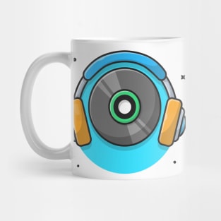 Music Vinyl with Headphones Music Cartoon Vector Icon Illustration Mug